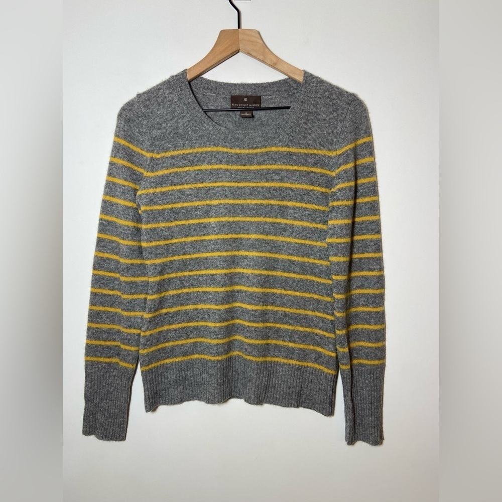 FENN WRIGHT MANSON 100% cashmere striped sweater Gray Yellow Sz Small